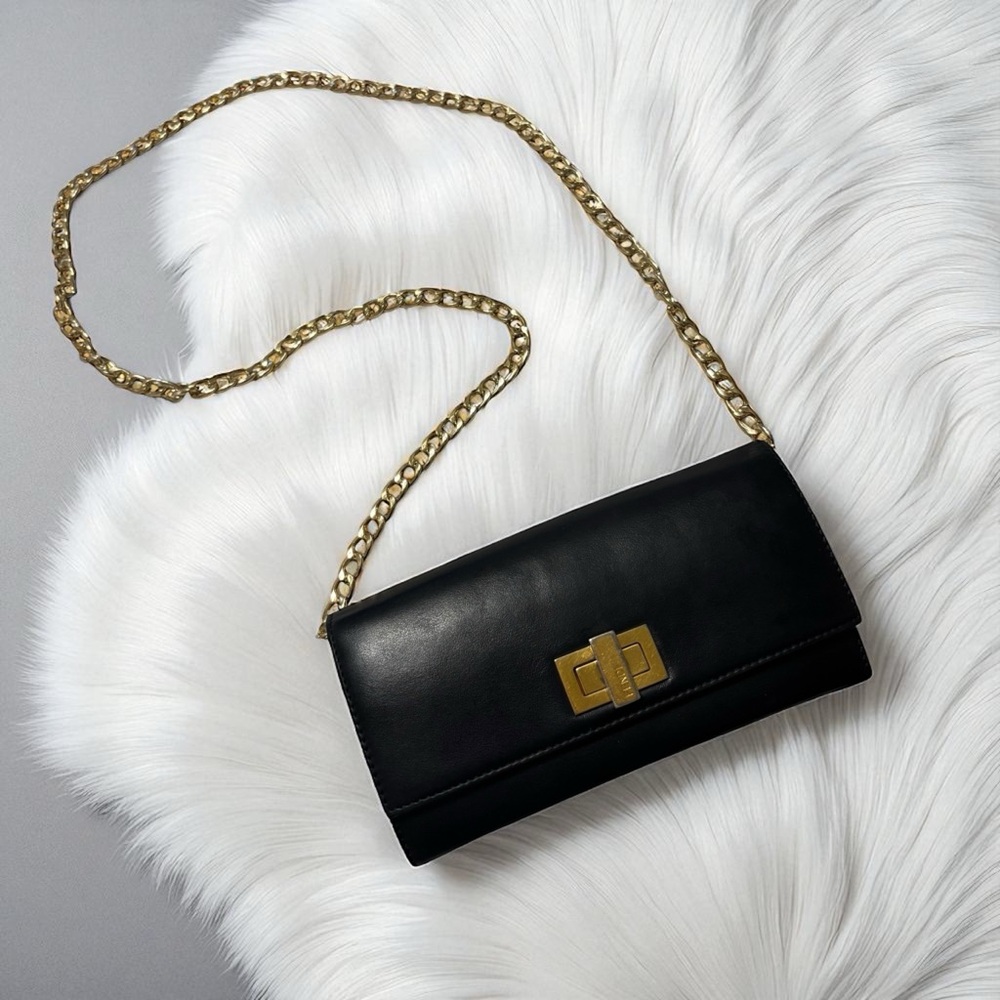 FENDI Peekaboo Leather Continental Wallet with Gold-Tone Chain